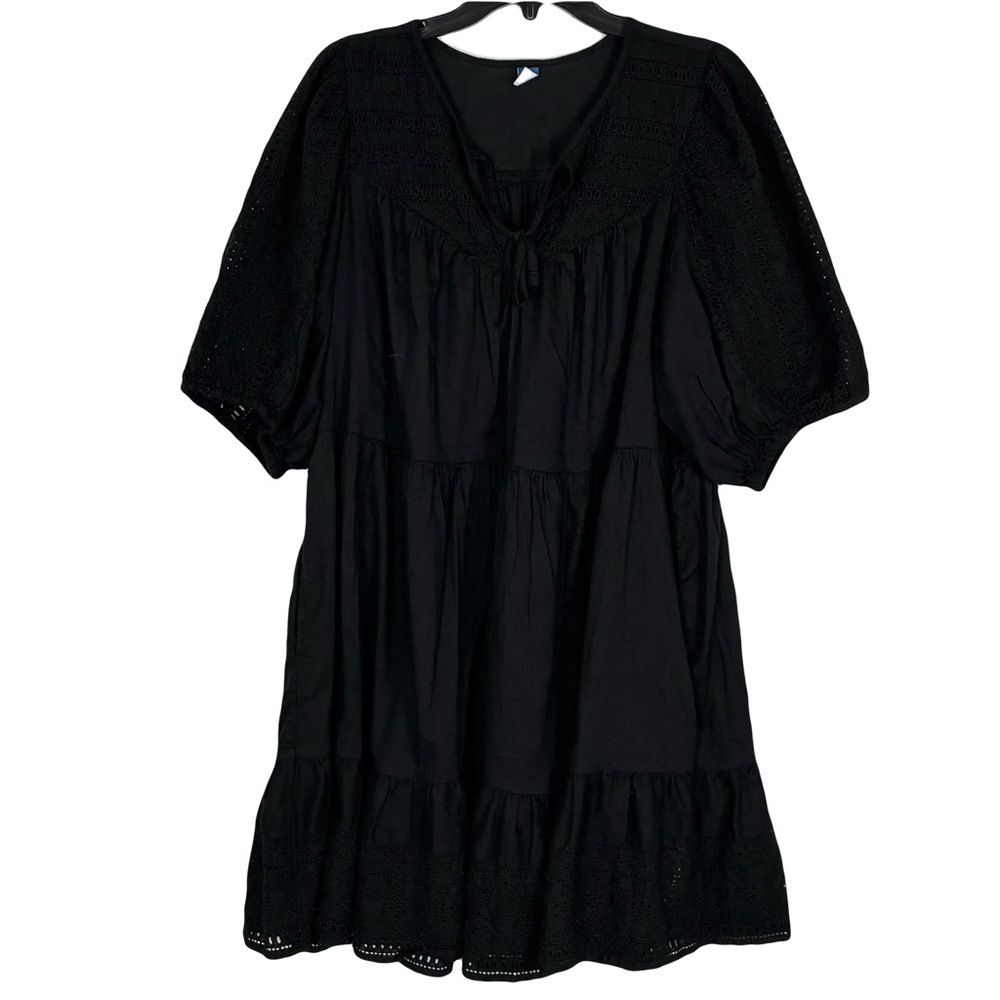 Nwot Old Navy 2022 Black Eyelet Dress XL  Ruffle Tiered Whimsygoth Witchy Boho